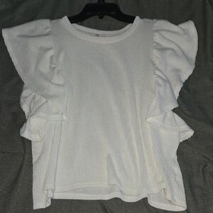 Entro Cream Textured Ruffle Sleeve Blouse